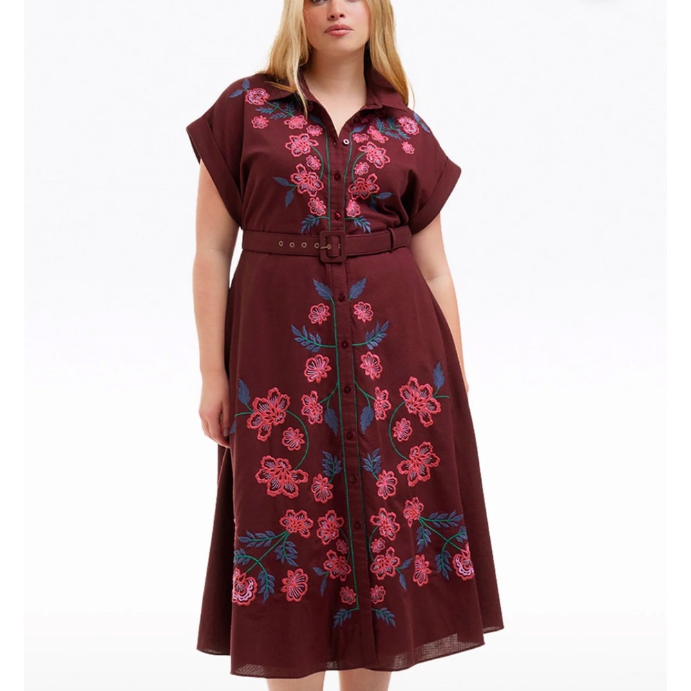 Draper James 3X Presley Embroidered Midi Shirtdress in Raspberry Pink